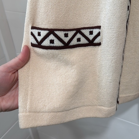 Vintage St. John Cream Black Open Cardigan Sweater Shirt Geometric Pockets Small - Picture 6 of 7
